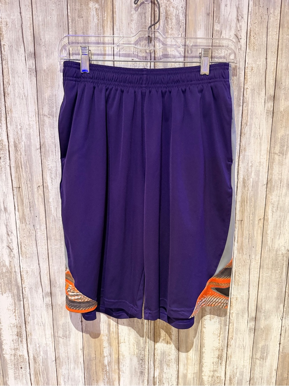 Under Armour Boys Youth XL Purple Orange Basketball Athletic Shorts